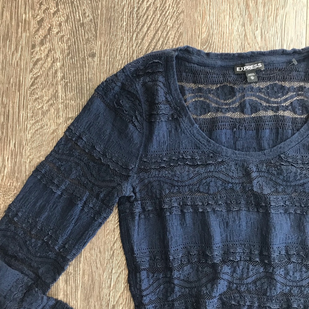 BOGO Navy Blue Express Long Sleeve Lace Shirt